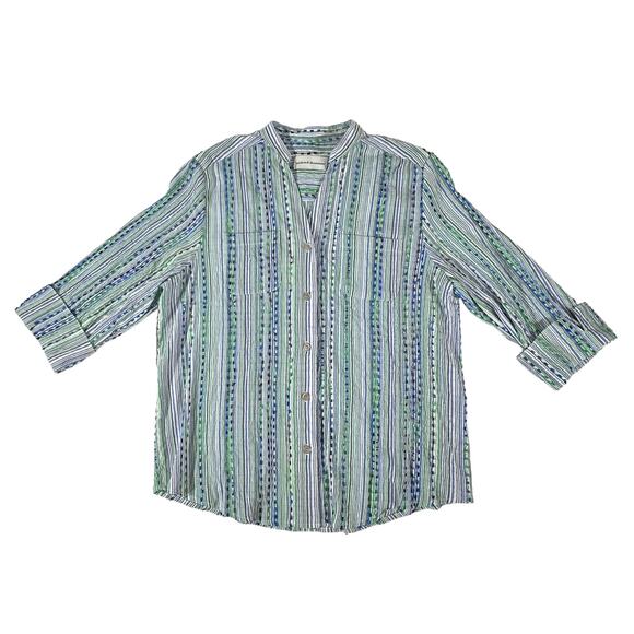 Alfred Dunner Greenwich Circle Shirt Size 12 Eyelash Threads Striped Blue‎ Green - Picture 7 of 11